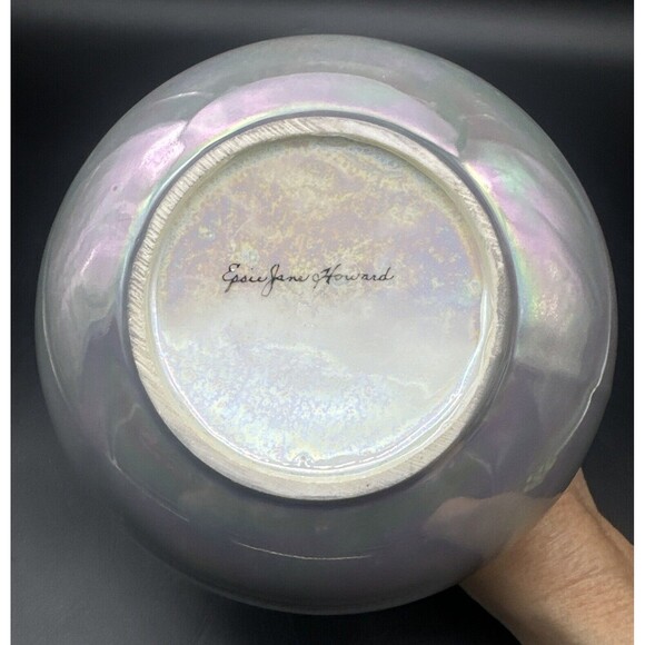 VTG BLUE Iridescent W/GOLD Leaf & Trim Porcelain Vase 6.5” Signed RARE - Picture 5 of 5